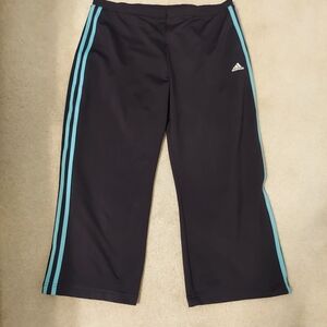 Adidas Womens XL ZIPPER in Front Black Joggers with Aqua Stripes